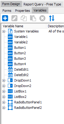 The variables tab showing the variables list, which now includes the variables on the copy of the original form.